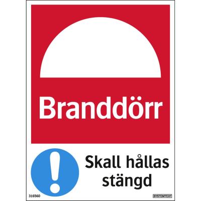 DEKAL "BRANDDÖRR SKALL HÅLLAS STÄNGD" 100X135 MM