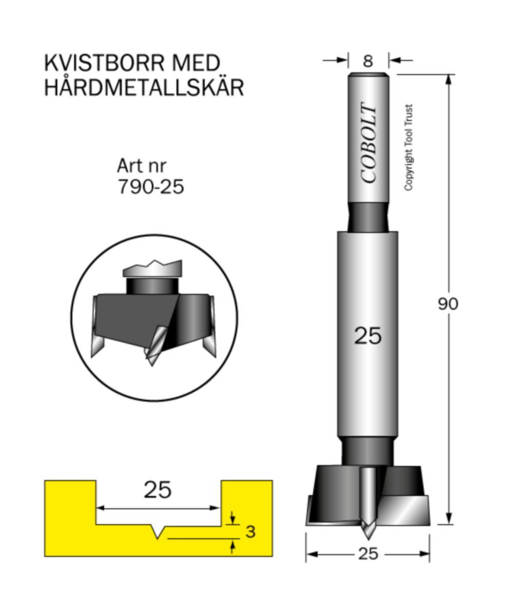 Kvistborr Cobolt HM - KVISTBORR HM COBOLT D25 TL90 S8