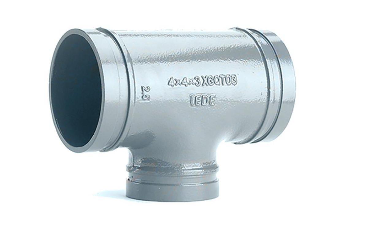 Grooved reducing tee, Galvanized - Grooved galv. reducer Tee DN100-65