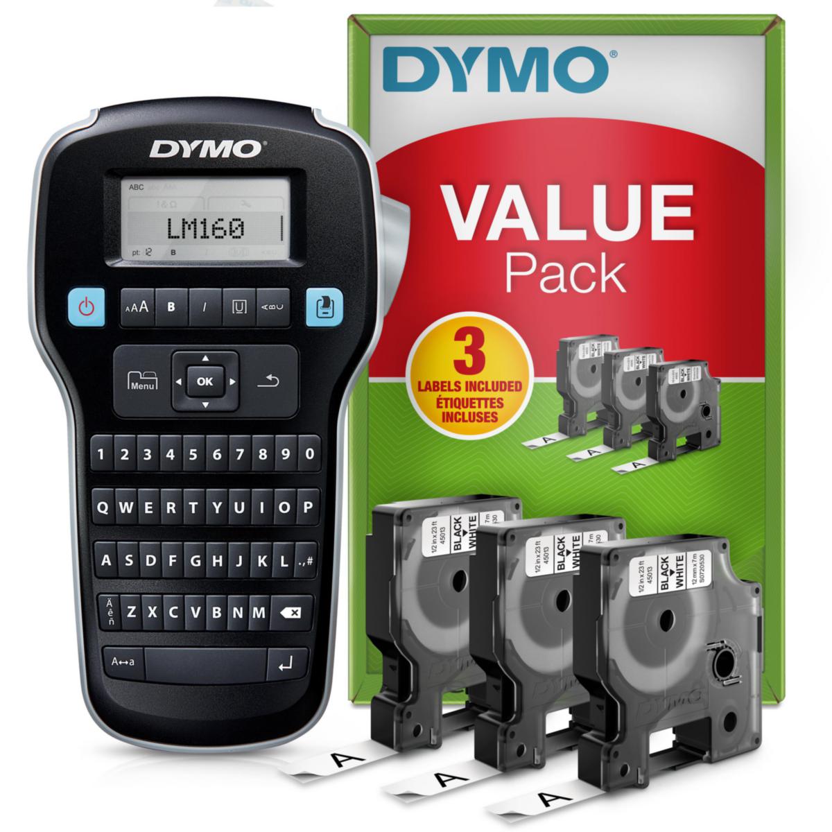 Märkmaskin Dymo LabelManager 160 - MÄRKMASKIN DYMO LM160 KAMPANJPAKET 3 X D1-KASSETT