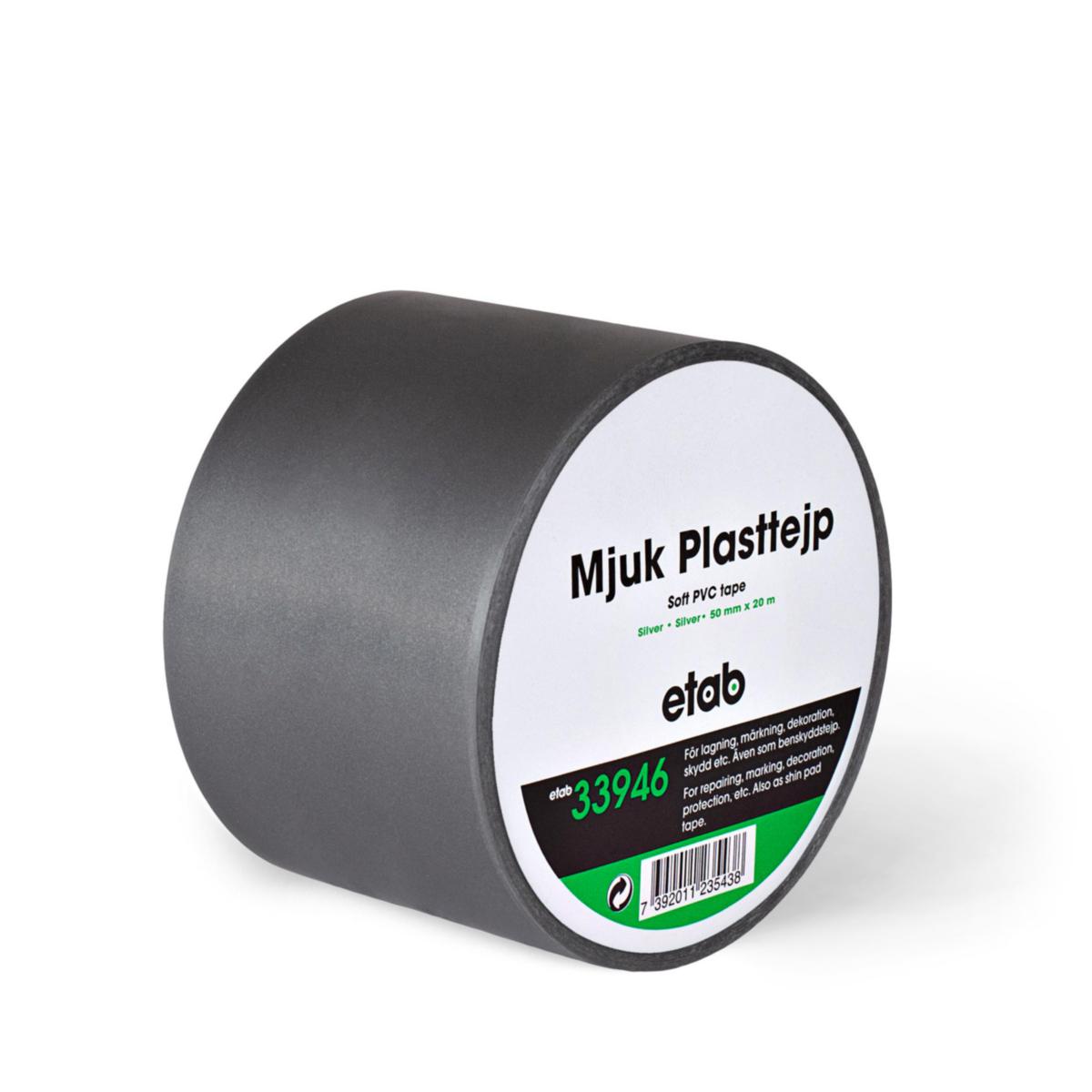 Plasttejp PVC etab 33946 - PLASTTEJP MJUK PVC 50MMX20M SILVER 0.19MM