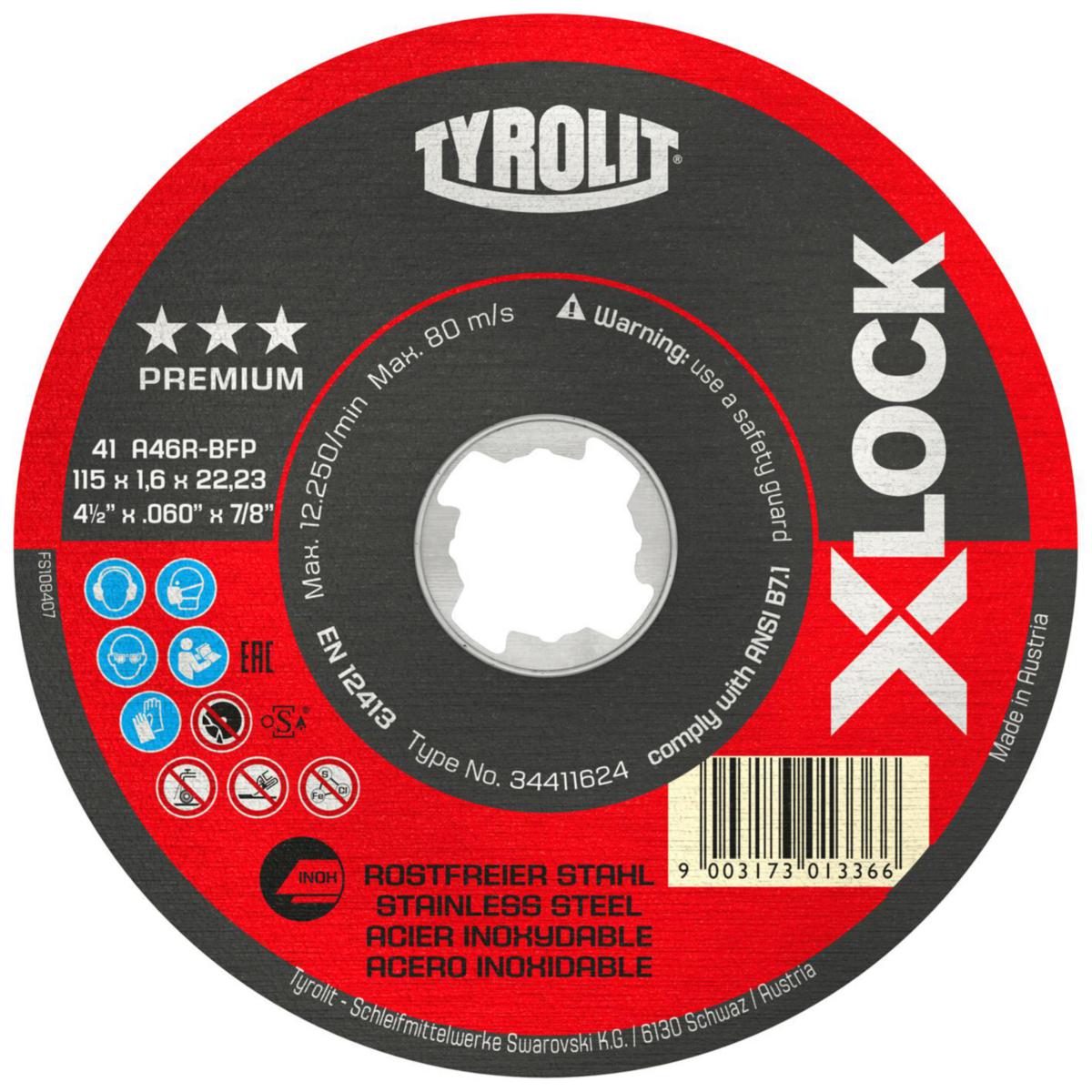 Kapskiva Tyrolit Premium X-Lock INOX - KAPSKIVA TYROLIT X-LOCK INOX PREM 115X1.6X22