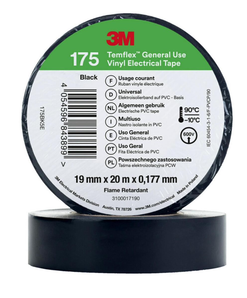 Tape T175 Svart - Temflex 175 19mm x 20m Black 3M™ Temflex™ Vinyl Electrical