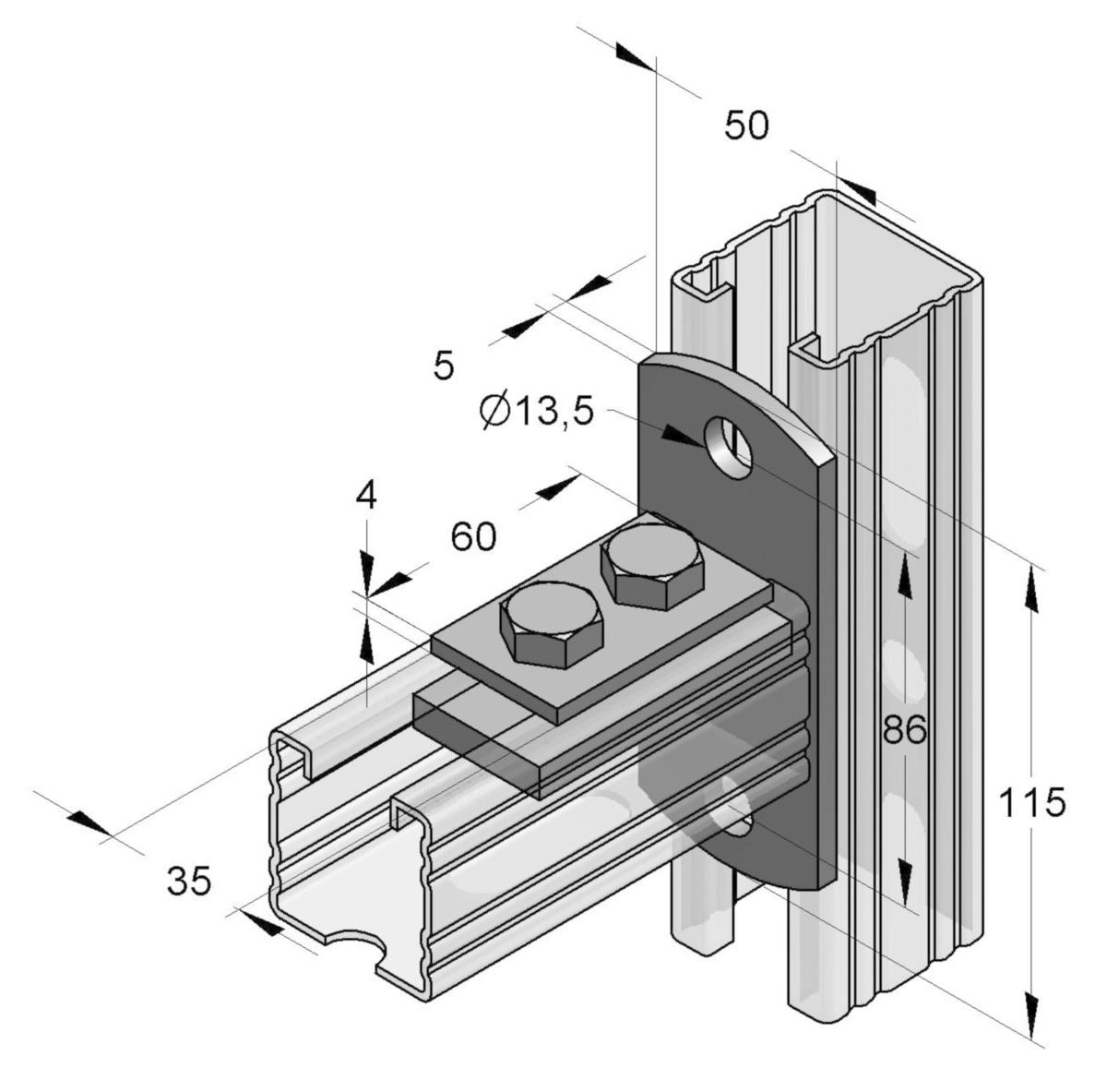 Montagevinkel för EF Stex 45, MEFA - EF T-STYCKE HORISONTEL A4 T-STYCKE HORISONTELL A4