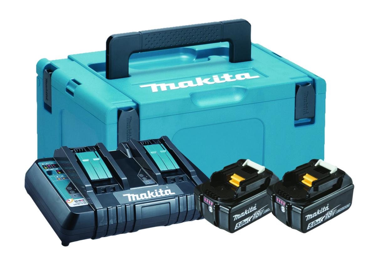 Batterikit Makita 18 V 2x5.0 Ah - BATTERIKIT MAKITA 18V 2X5.0AH DUBBELLADDARE. MAKPAC