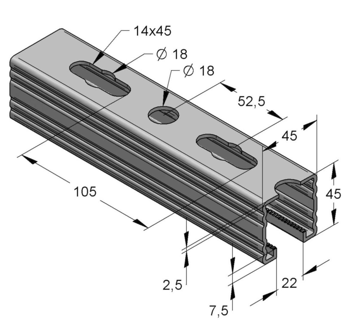 Rail EF Stex 45/45, MEFA - EF STEX 45/45/2.5 3M VFZ MOUNTING RAIL FZB. ERGOFAST