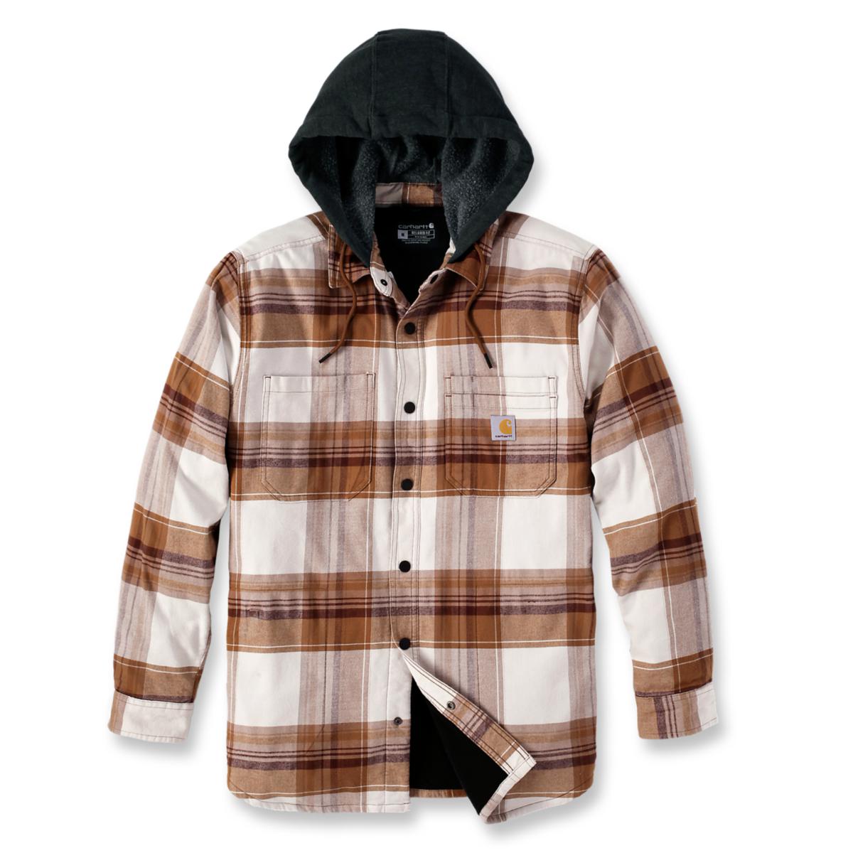 Fodrad flanellskjorta med huva Carhartt 105938 - SKJORTA CARHARTT 105938211 MED HUVA BRUN/BEIGE STL S