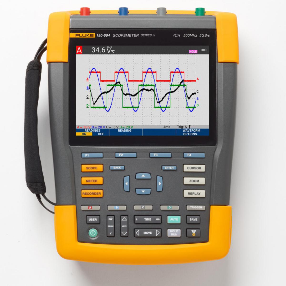 Bärbara oscilloskop, ScopeMeter 4-kanaler - SCOPEMETER 4KANALS 500MHZ SCC FLUKE-190-504-III-S