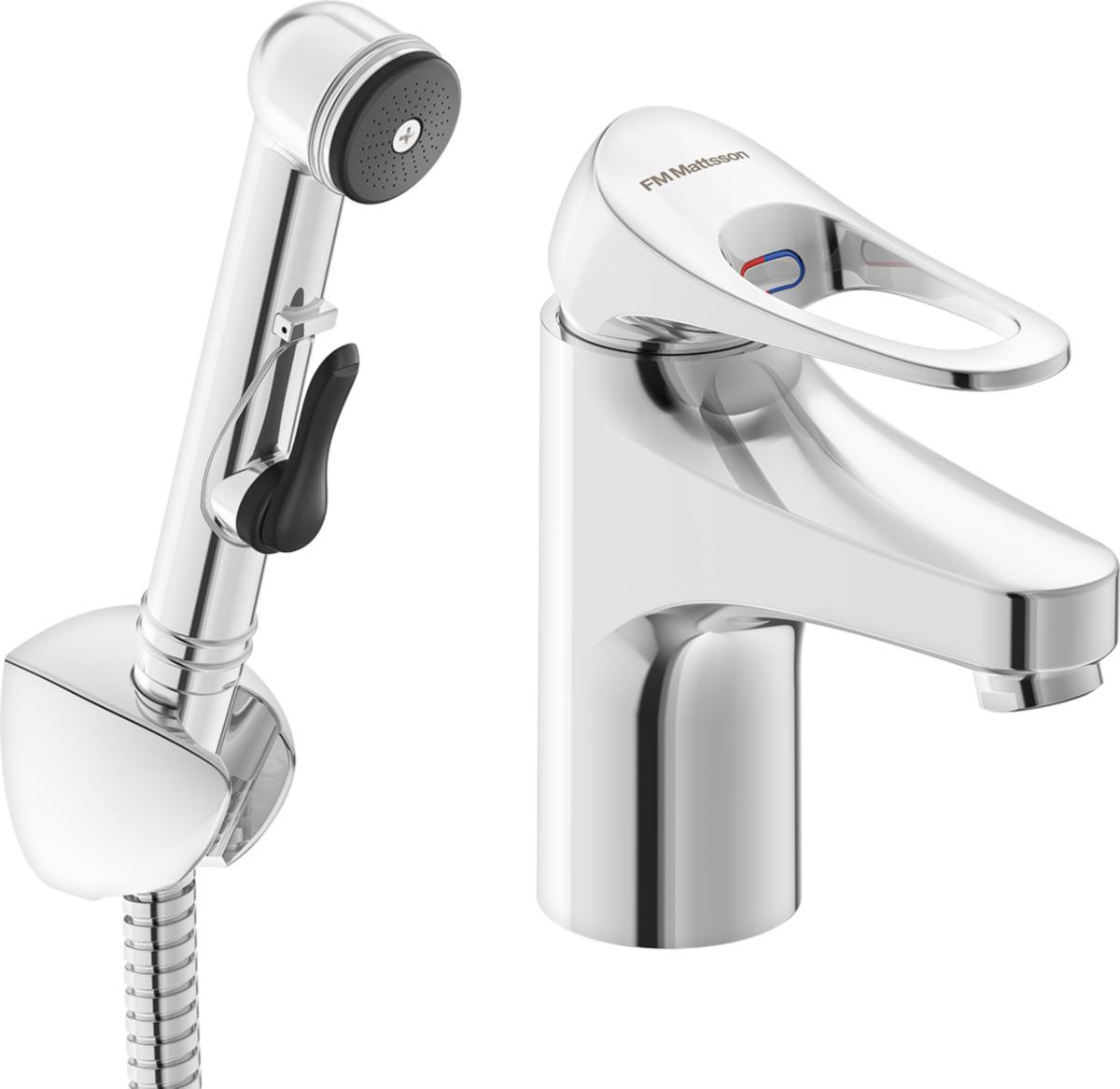 Tvättställsblandare 9000XE med sidohanddusch, FMM - FMM 9000XE TVÄTTSTÄLLSBLANDARE KROM, MED SIDOHANDDUSCH. 3/8"