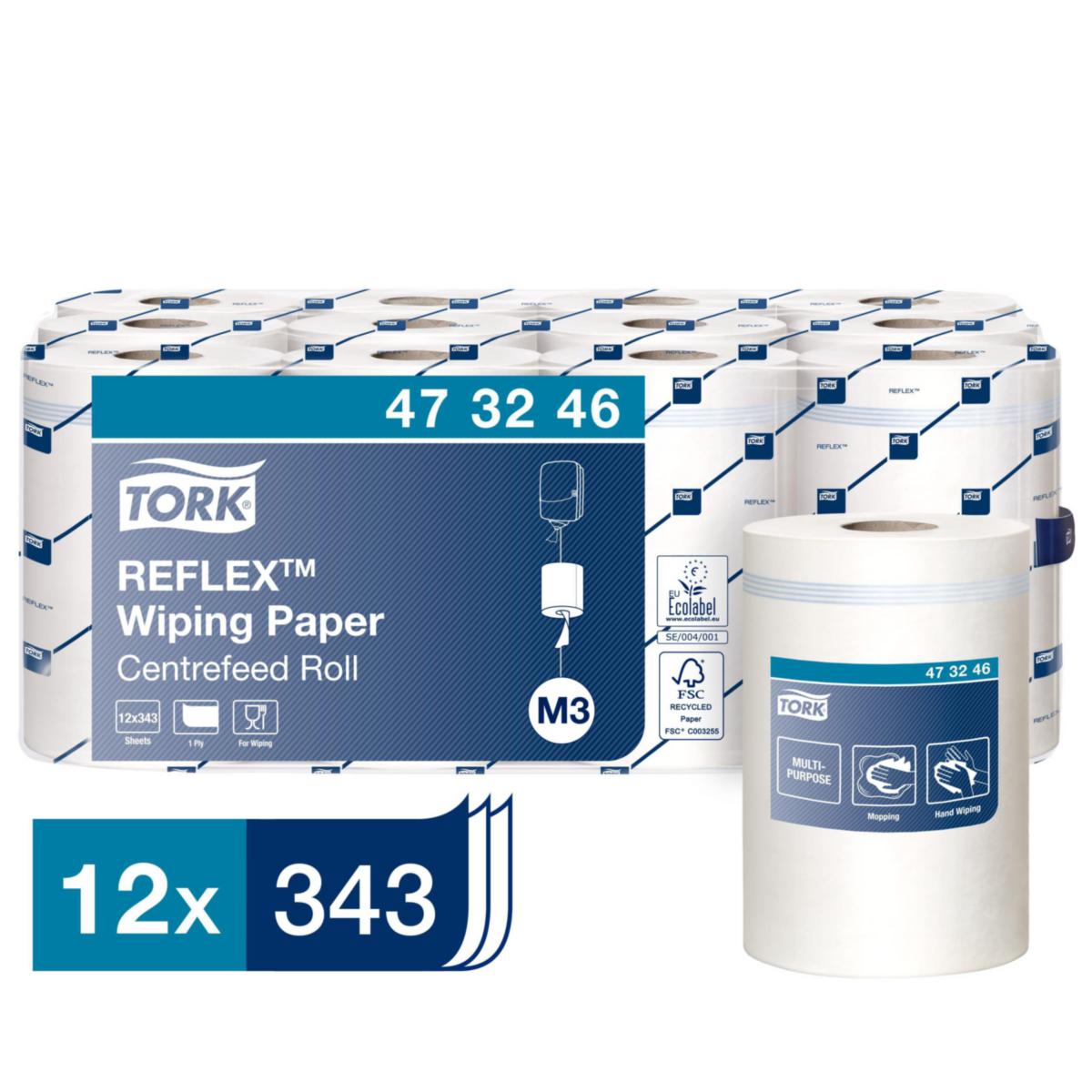 Avtorkningspapper Tork Reflex M3 - AVTORKNINGSPAPPER TORK REFLEX MINI C-MATAD M3 1-LAGER 12RL/F