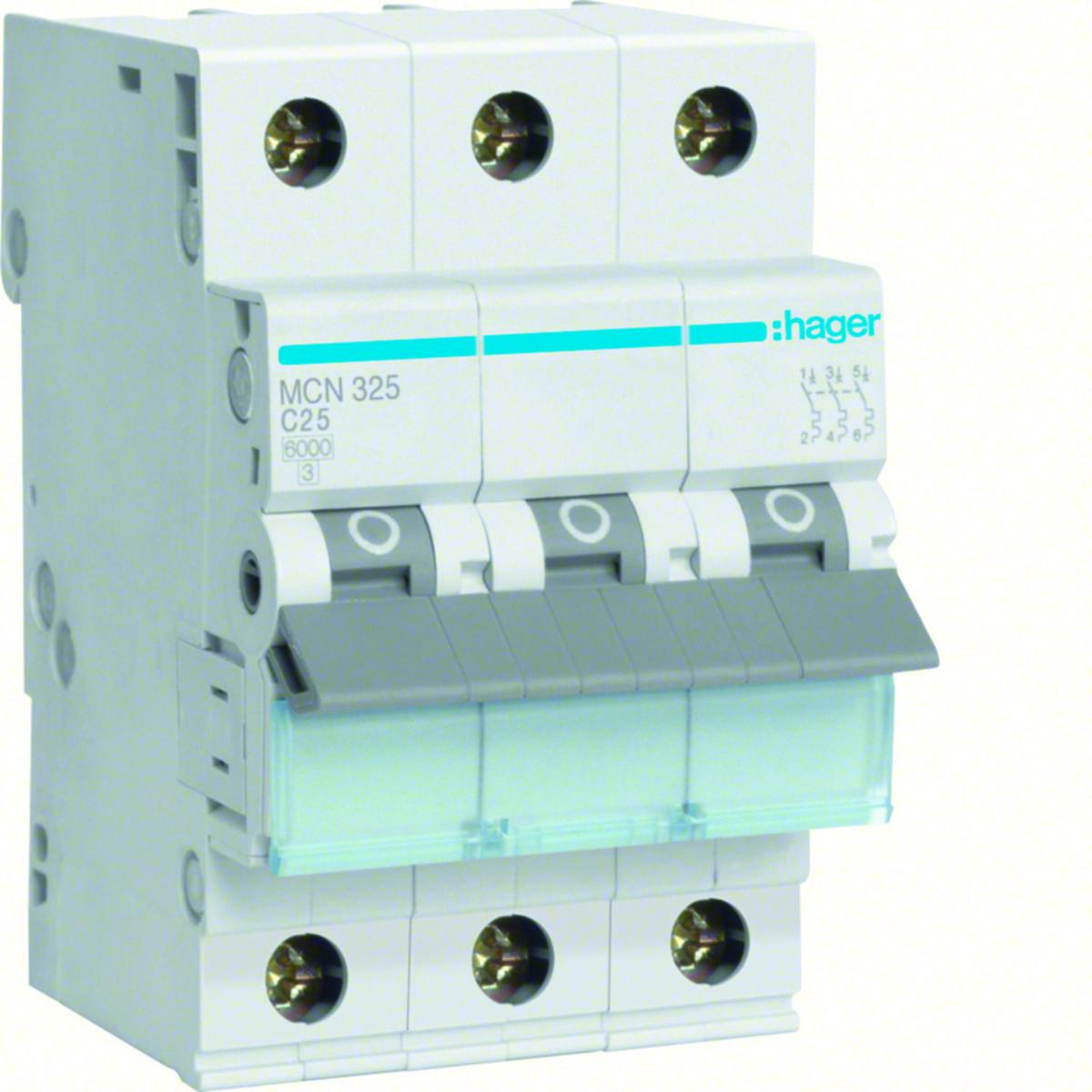 Miniature circuit breaker 3-pole type C 6kA - MCB 3P 6KA C-25A 3M MCN325