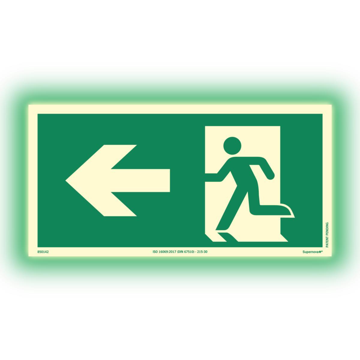 Colour luminous "evacuation signs" ISO Supernova®+ - Sign "Emergency exit arrow lef 300x150 mm Aluminium