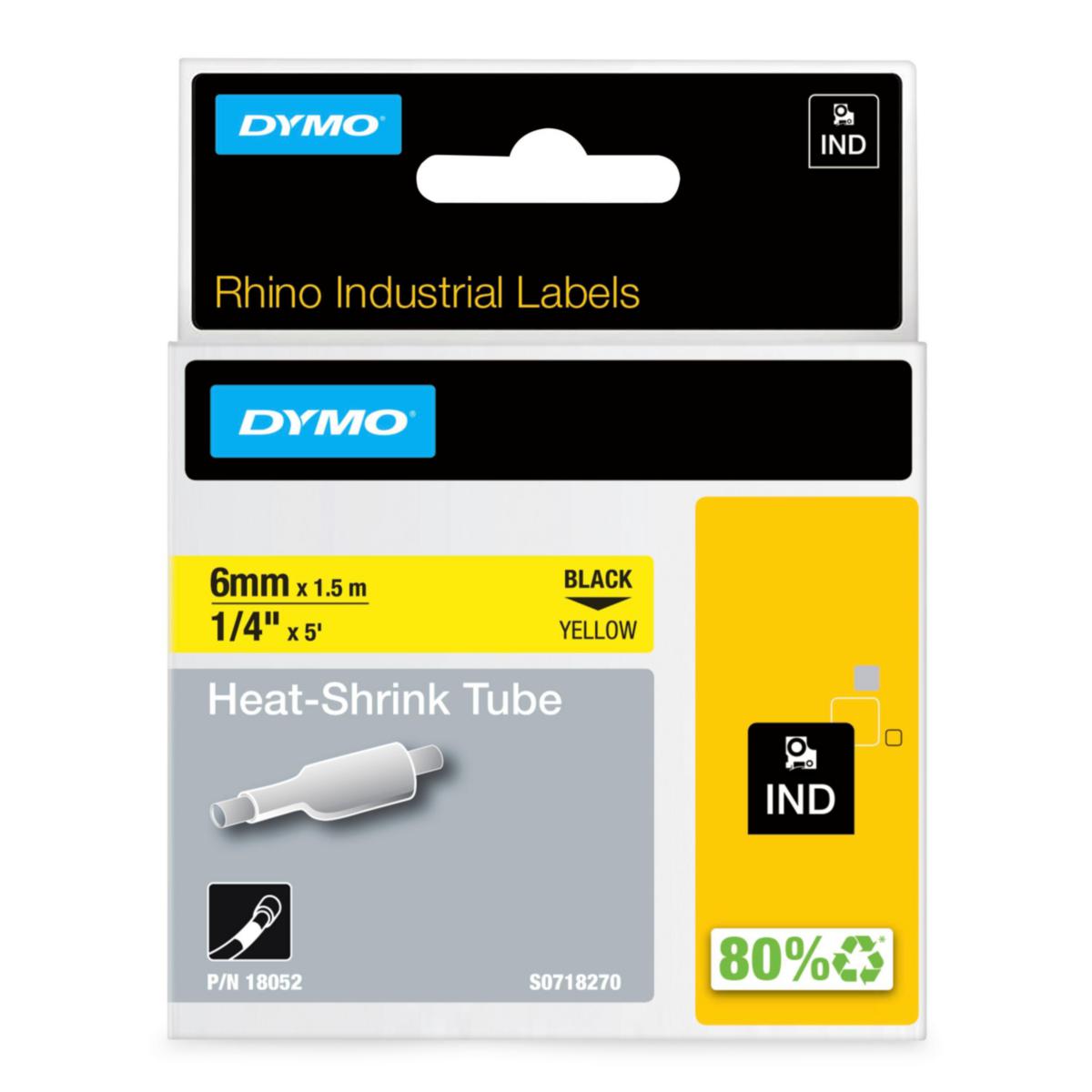 Heat Shrink Tube Dymo Rhino IND - TAPE DYMO IND 6 MM X 1,5 M HEAT SHRINK BLACK ON WHITE