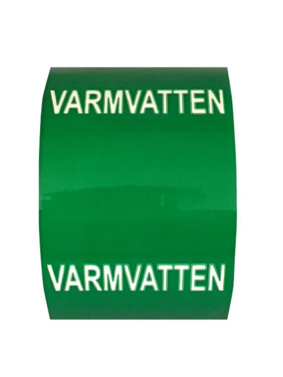 Rörmärkningstejp TOP - System Text och Pil - RÖRM TOP VARMVATTEN GRÖ/VIT 75MMX30M