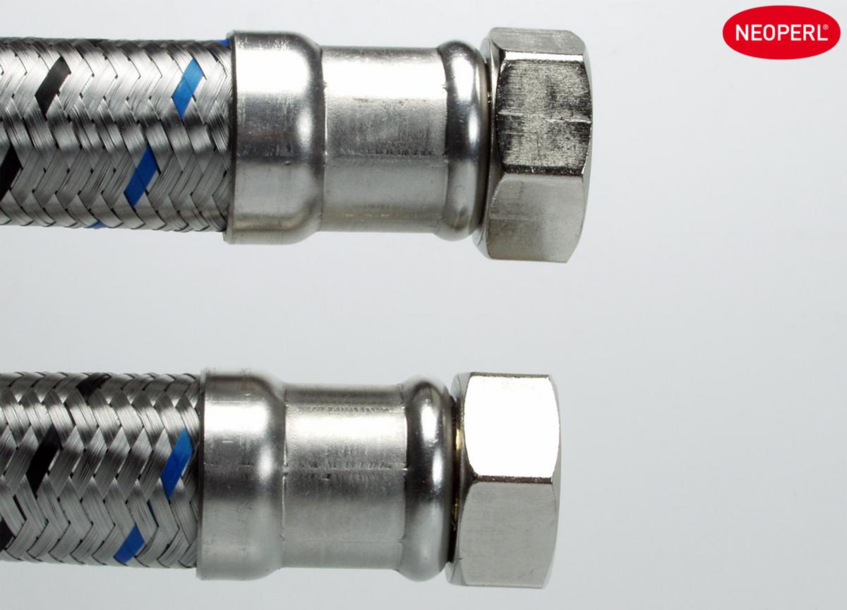 Diffusion-tight hose stainless steel braiding with threaded connections, a-collection - NEOFLEX BUTYL DN25 1200 MM SS R25 FEMALE, SWIVEL NUT