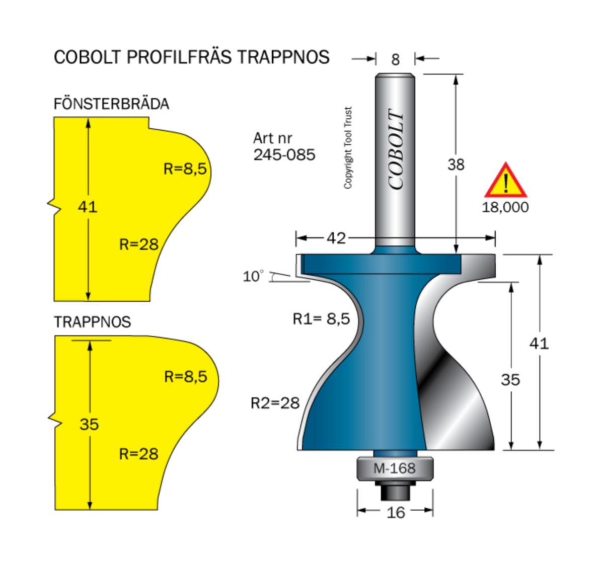 Stair Nosing Router Bit Cobolt HM - STAIR NOSE BIT HM COBOLT D42 L35 R8.5 S8 BB:M168