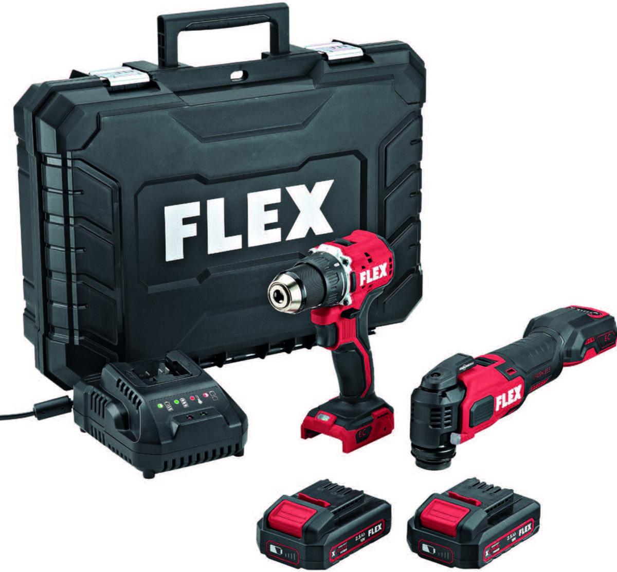 Kombikit Flex DD2G 18-LD + MT18.0 - KOMBIKIT FLEX DD2G 18-LD +MT18 18V 2X2.5AH LADDARE PLASTVÄSKA