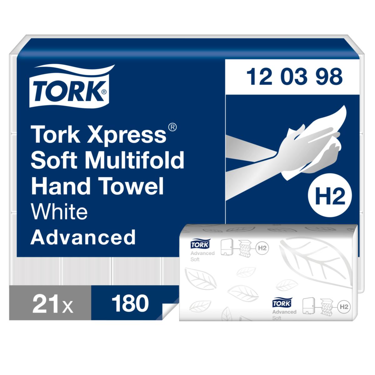 Pappershandduk Tork Xpress H2 - HANDDUK TORK XPRESS H2 MULTIFOLD 2-LAGERS 180 ARK