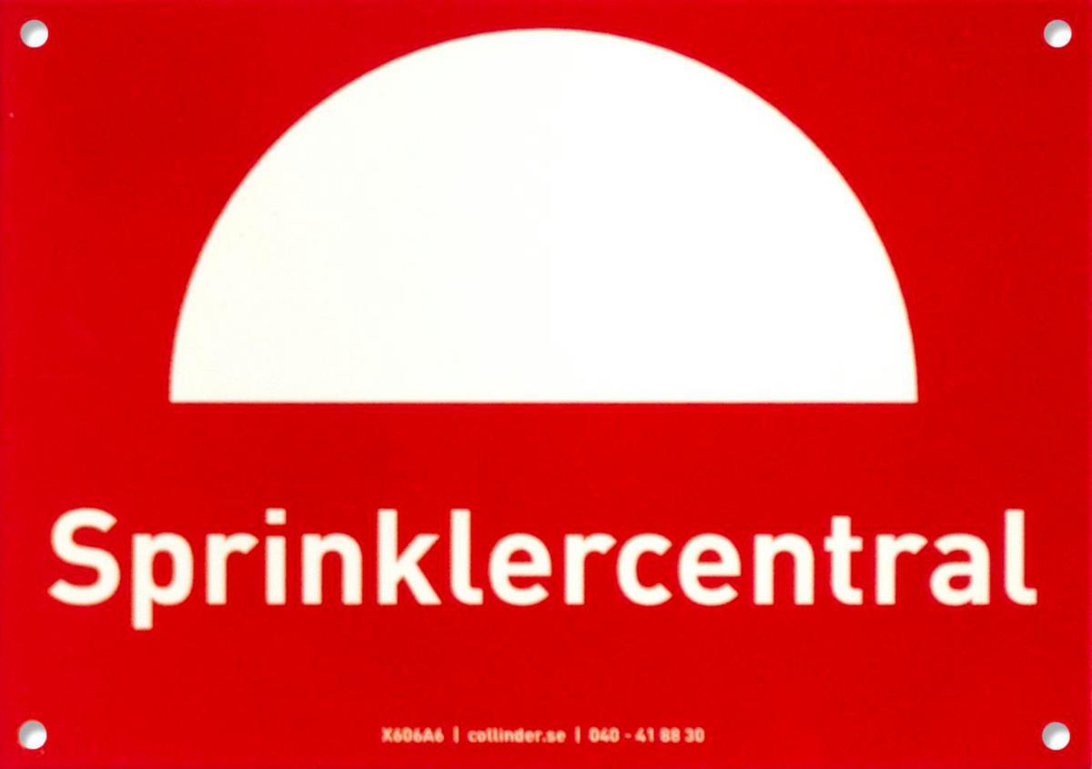 Sprinklerskyltar - SKYLT SPRINKLERCENTRAL STOR PLAST A4 LIGGANDE MED UV SKYDD