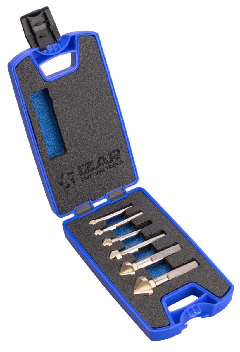 Försänkarsats IZAR 2574 HSSE-Co5 Zirkonium avfasat skaft - FÖRSÄNKARE IZAR 2574 HSSE 3Z 6STYCK 6.30-20.50MM SET ZIRKON