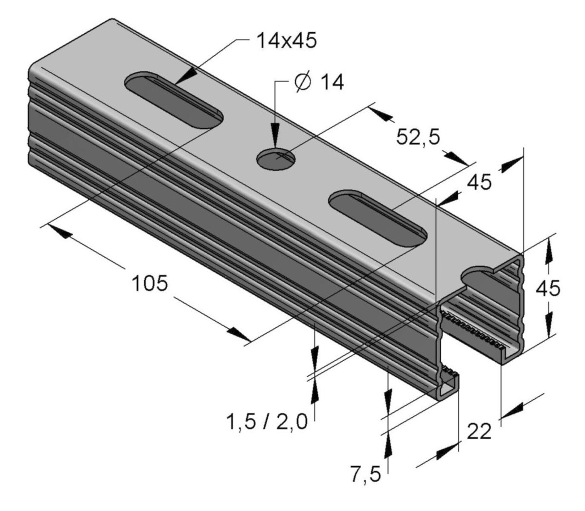 Rail EF Stex 45/45, MEFA - EF STEX 45/45/2.0 2M MOUNTING RAIL. ERGOFAST