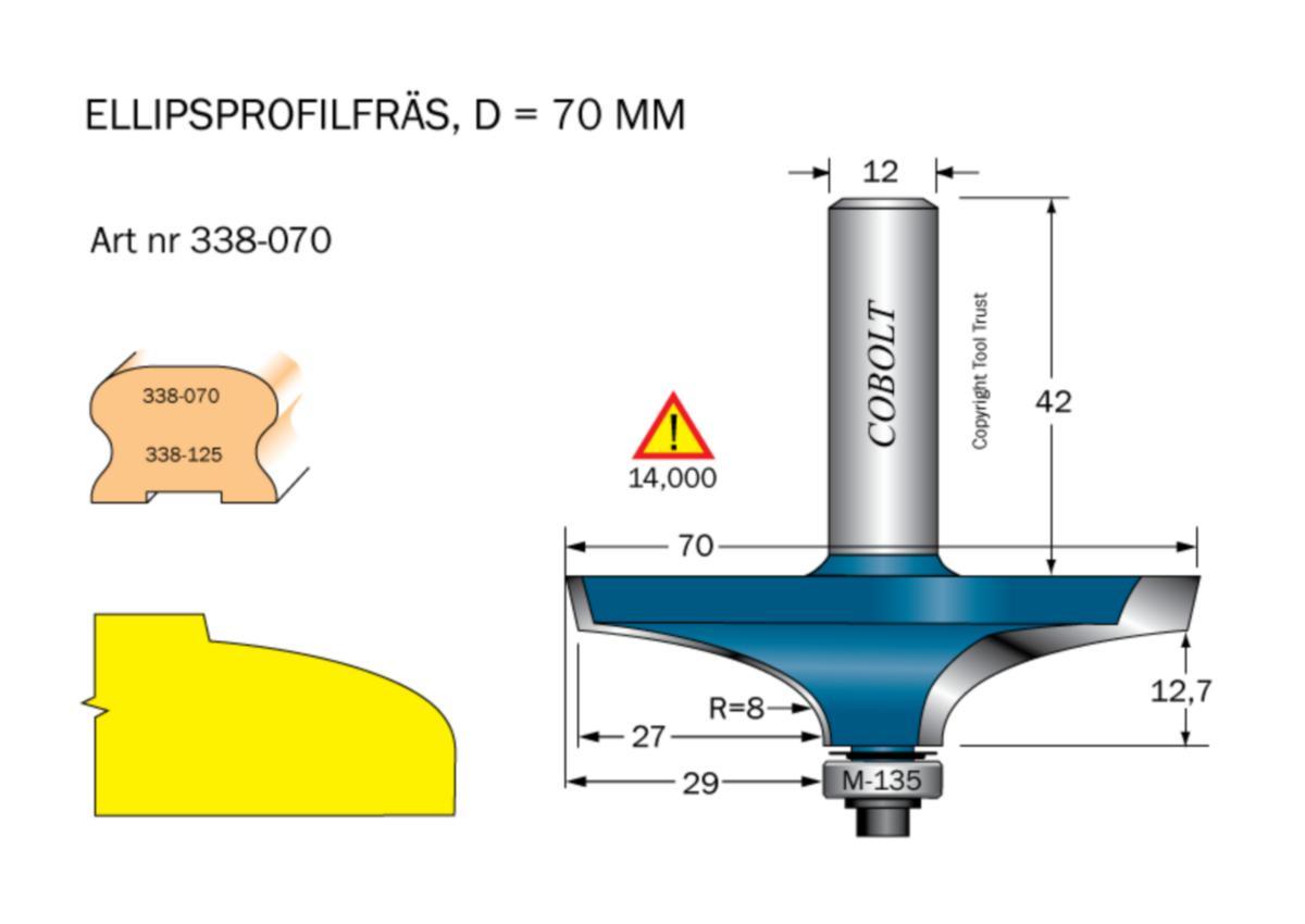 Ellipsprofilfräs Cobolt HM - PROFILFRÄS HM COBOLT D70 L18 R8 TL72 S12 LAGER M135