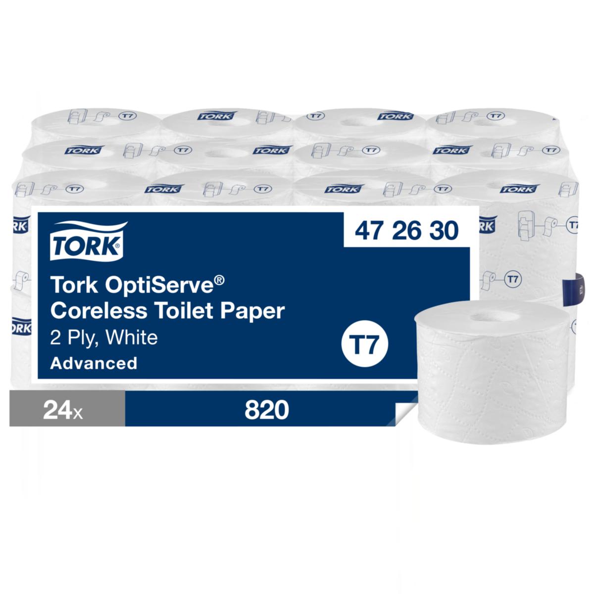 Toilet Paper OptiServe Coreless Tork T7 Advanced - TOILET PAPER TORK OPTISERVE® T7 CORELESS 24 RL/PACK 472630