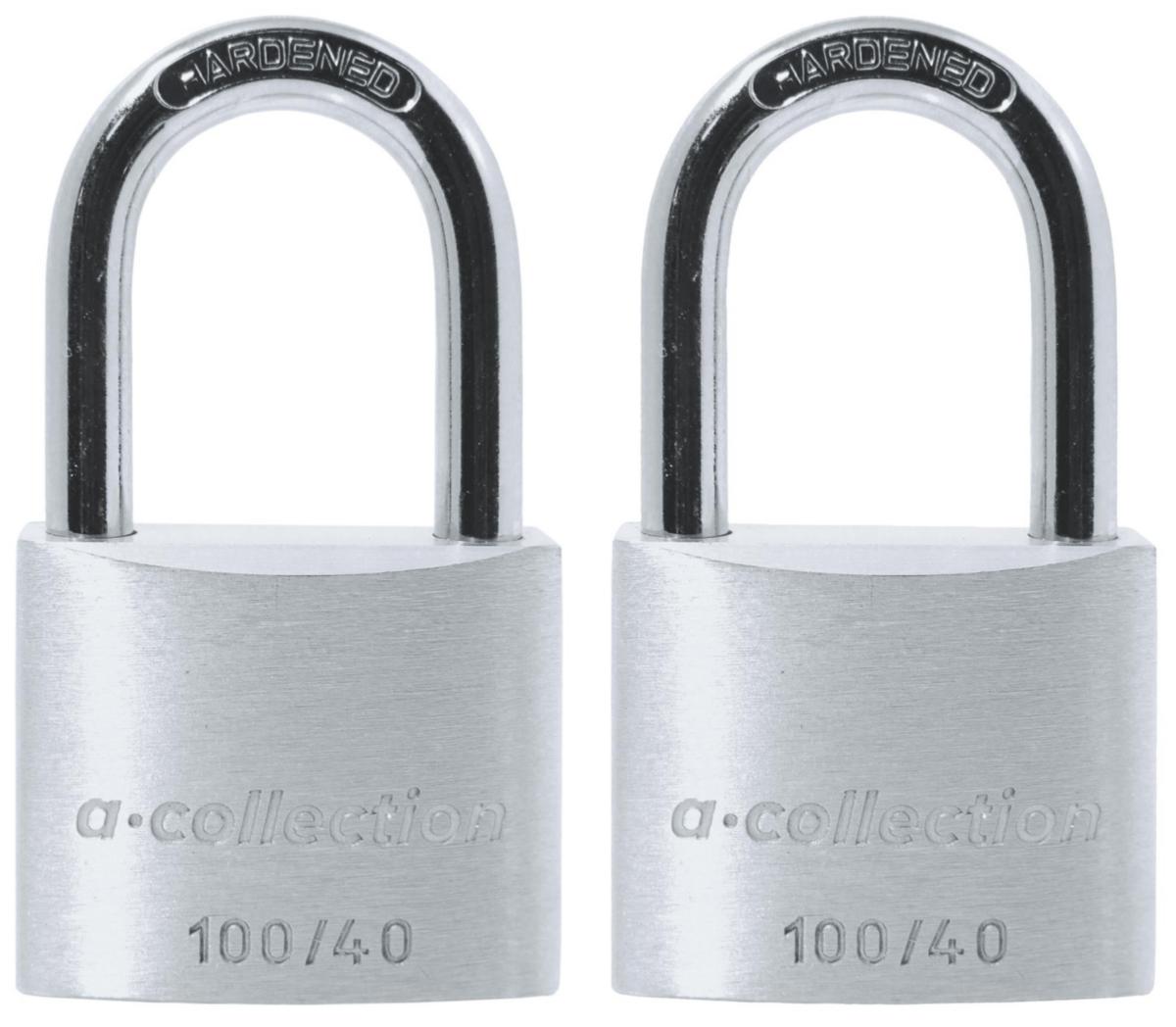 Hänglås a-collection 100 lika låsning 2-pack - HÄNGLÅS A-COLL 100/40 LL 2ST 40MM BH MM SILVER(ALUM) 3 NY