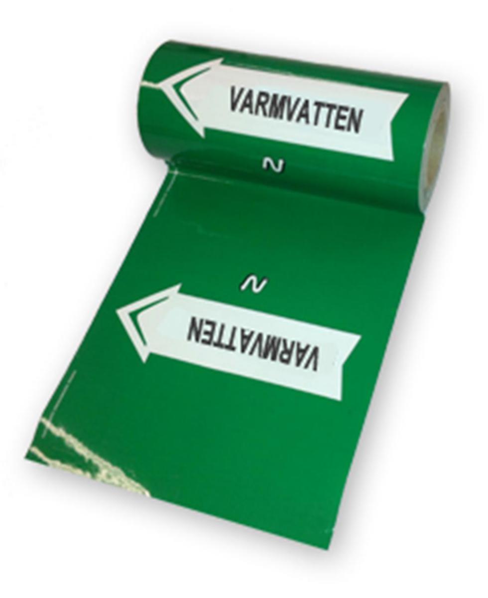 Rörmärkningstejp TIP-Standard - RÖRM.TIP STANDARD VARMVATTEN GRÖN 160MMX10M