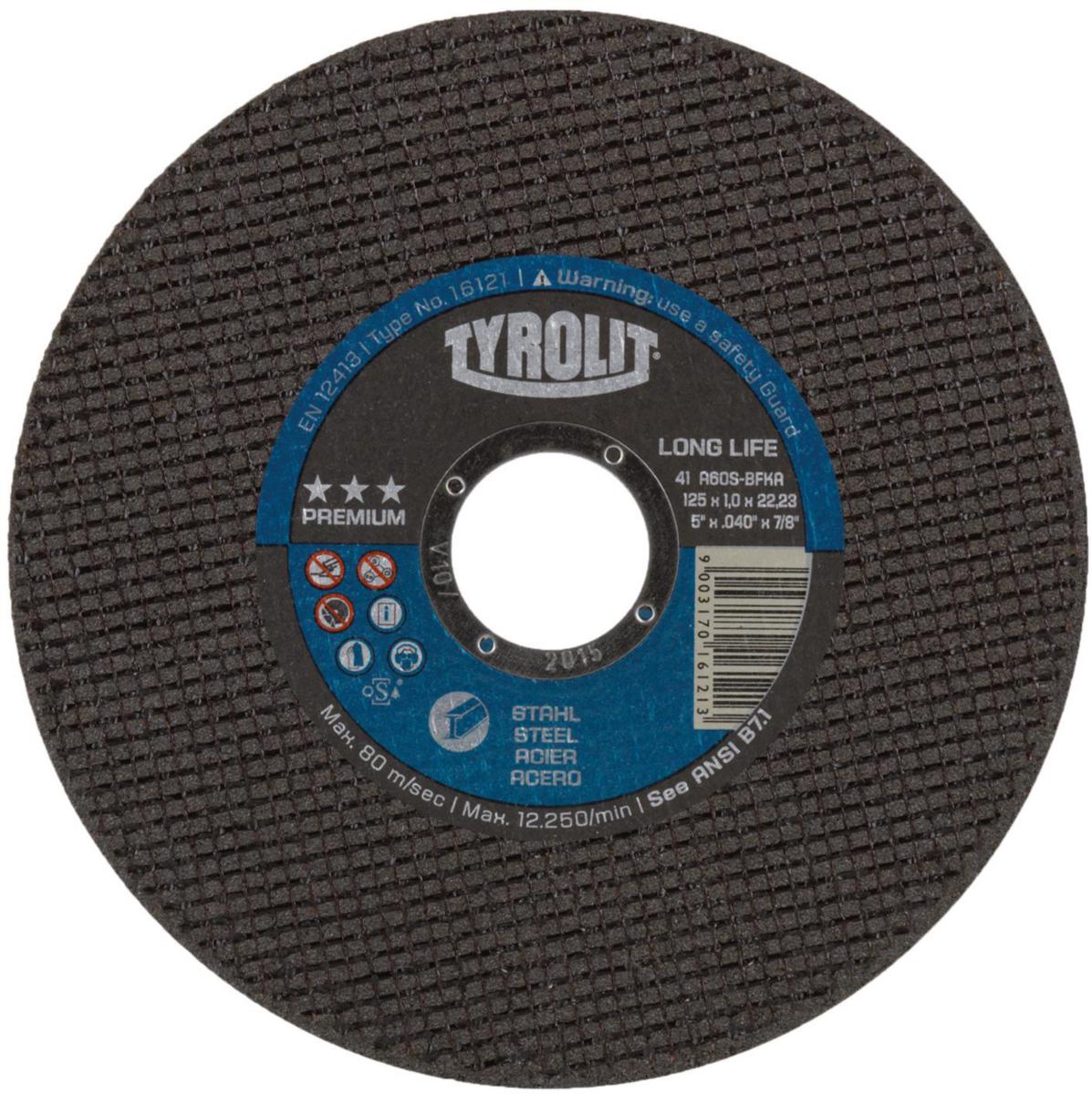 Kapskiva Tyrolit Premium Stål Long Life - KAPSKIVA TYROLIT PREMIUM STÅL 125X1X22 A60S 41F LONG LIFE