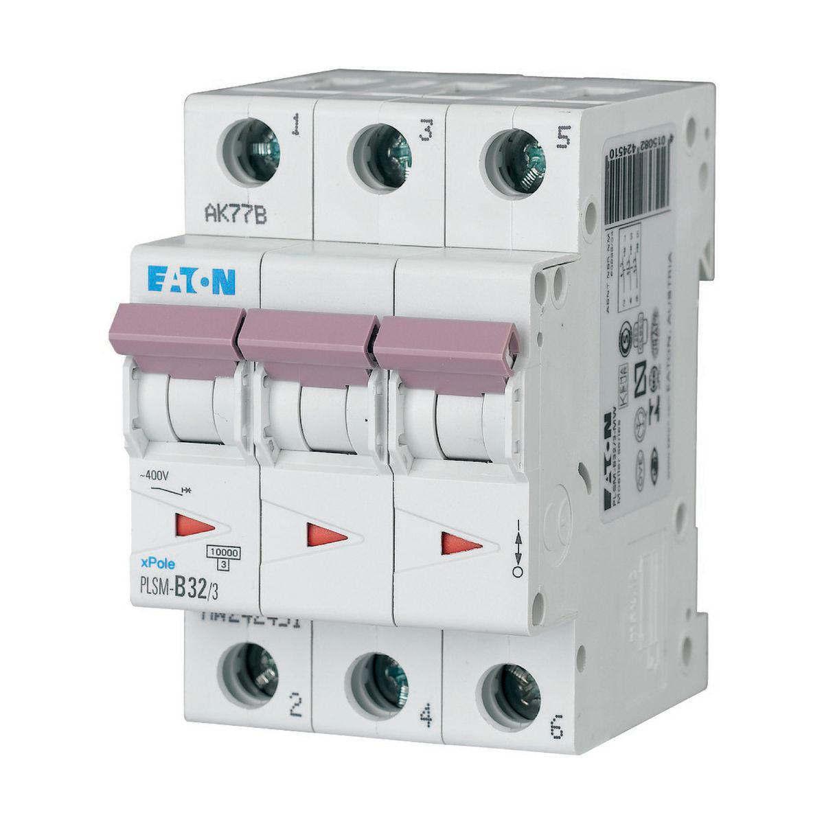 Miniature circuit breaker PLSM 3-pole type C 10kA (3 BE) - MCB), 32A, 3P, TYPE C PLSM-C32/3