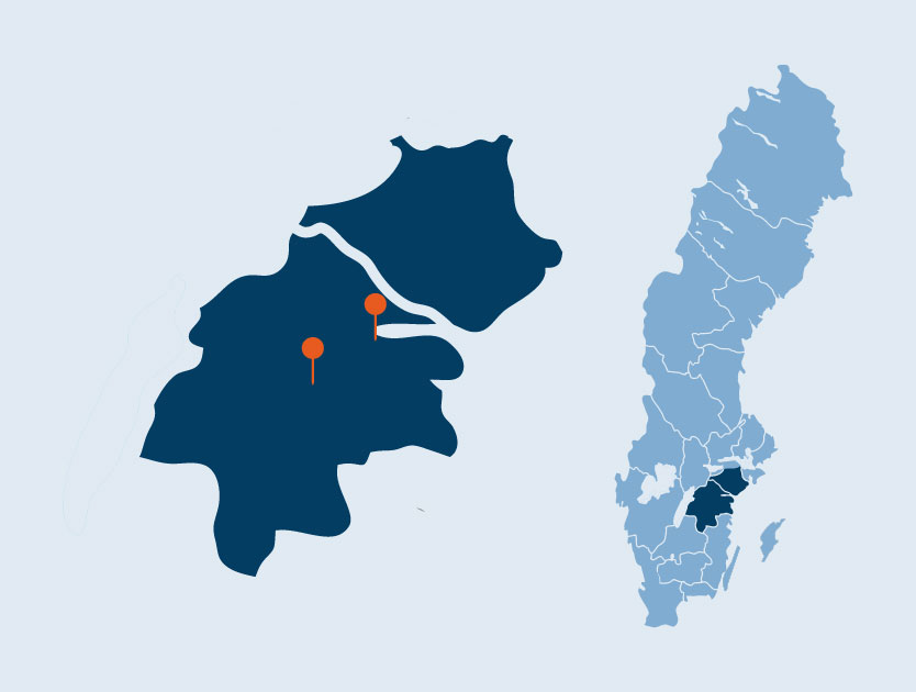 Karta som indikerar orter i region Öst